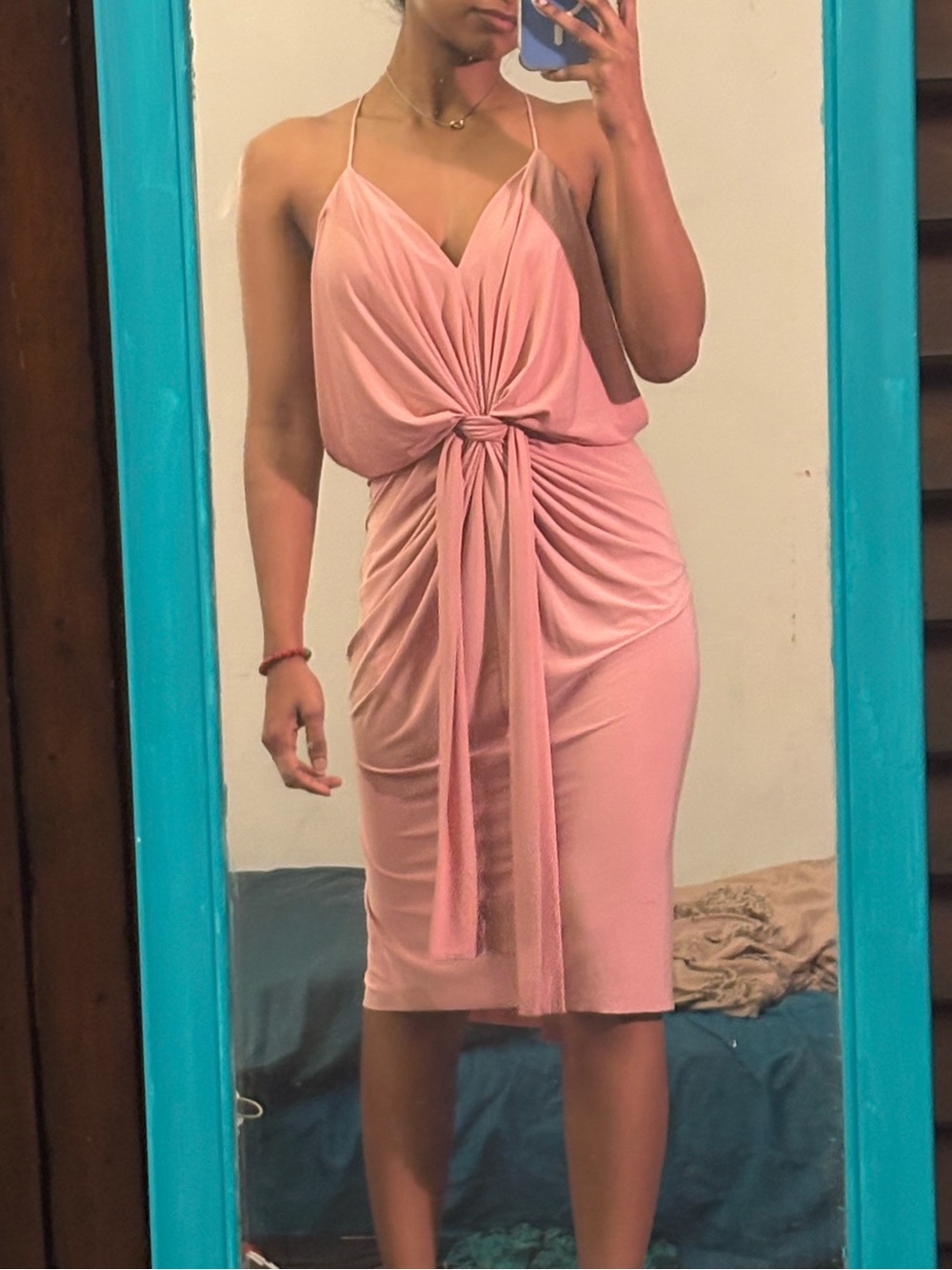 Misa Los Angeles Dusty Pink Knot-Front Midi Dress